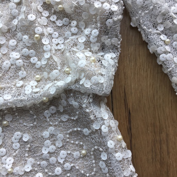 NWT ADRIANNA PAPELL Long Sleeve Pearl Beaded Dress with Slit - Picture 3 of 11